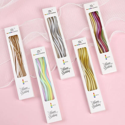 Geburtstagskerzen mit Spiralwirbel | 6er-Pack | 9 Metallic-Farben | Rauchfrei | Party- & Hochzeitsdekoration