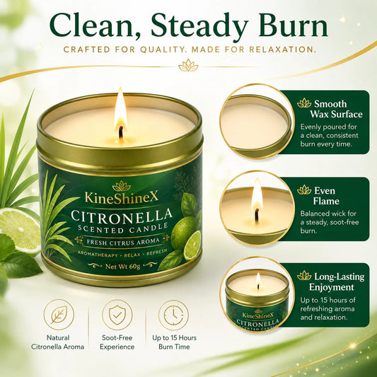 Citronella Scented Candle 60g–Fresh Citrus Aroma,Aromatherapy Relaxation,Up to 15H Burn Time,Clean Soot-Free for Indoor Outdoor