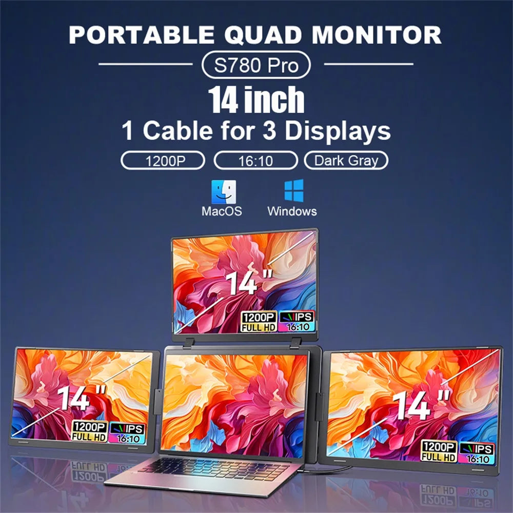 Rospider Portable Triple Screen Extender for Laptops – 14" to 18.5", FHD IPS, Foldable, Compatible with MacBook & Windows