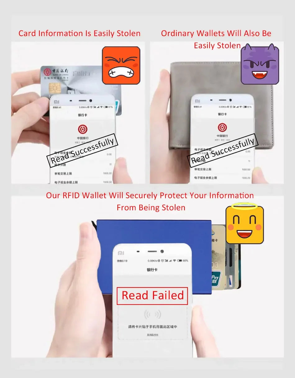 Slim Metal RFID Card Holder – Pop-Up Minimalist Wallet for Men & Women