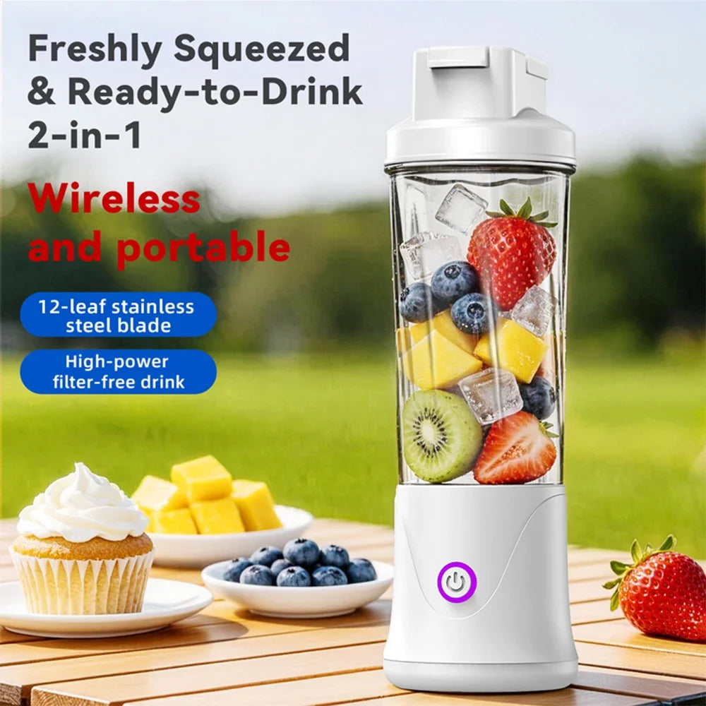 Portable Blender – USB-C Rechargeable 6-Blade Smoothie Maker with 2 Travel Cups
