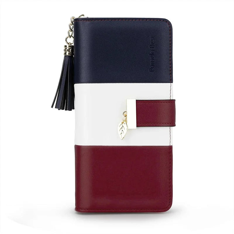 Women's Colour-Block Long Zip Wallet – RFID Blocking, 9 Card Slots, Fits a Phone