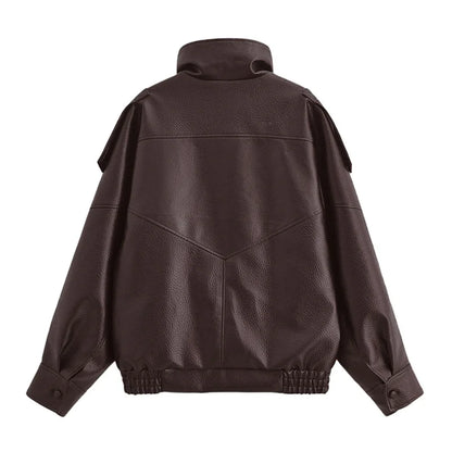 Chaqueta de cuero sintético con cremallera para mujer Guobioziy