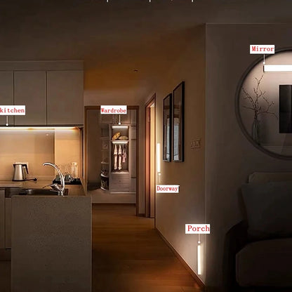 Wiederaufladbare LED-Lichtleiste mit Bewegungsmelder – Kabelloses Unterschrank- & Kleiderschranklicht
