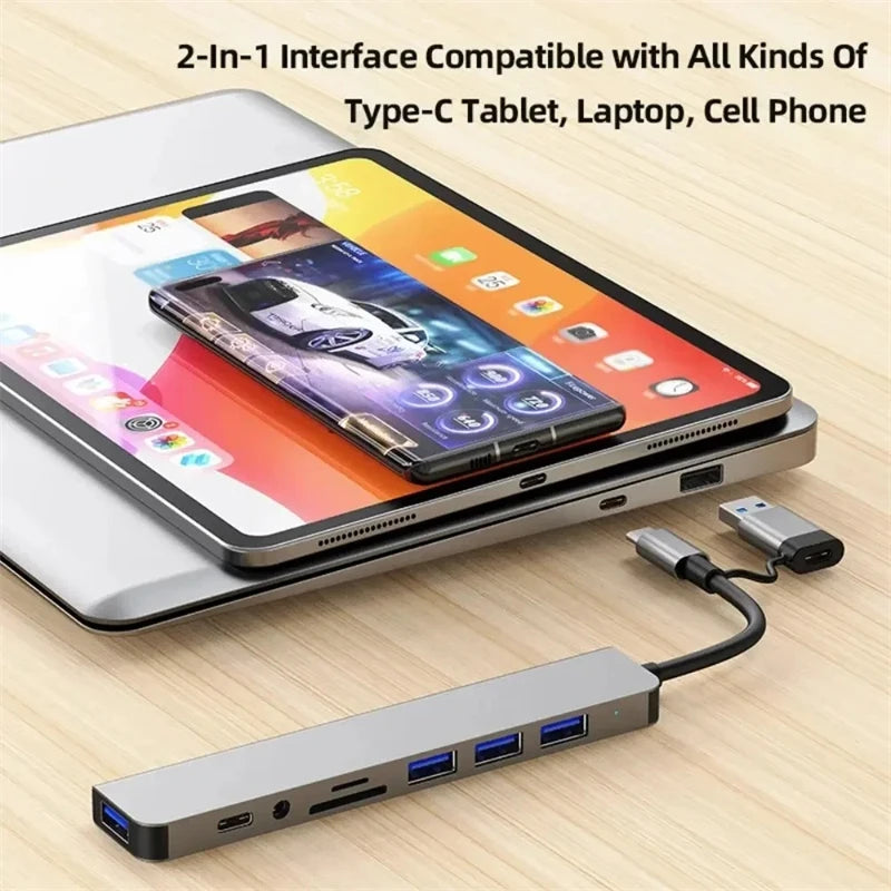 HUB USB C 3.0 Type C Splitter Multi 4K HDMI Monitor RJ45 Ethernet PD Power Adapter Docking Station  Laptop Splitter For Macbook