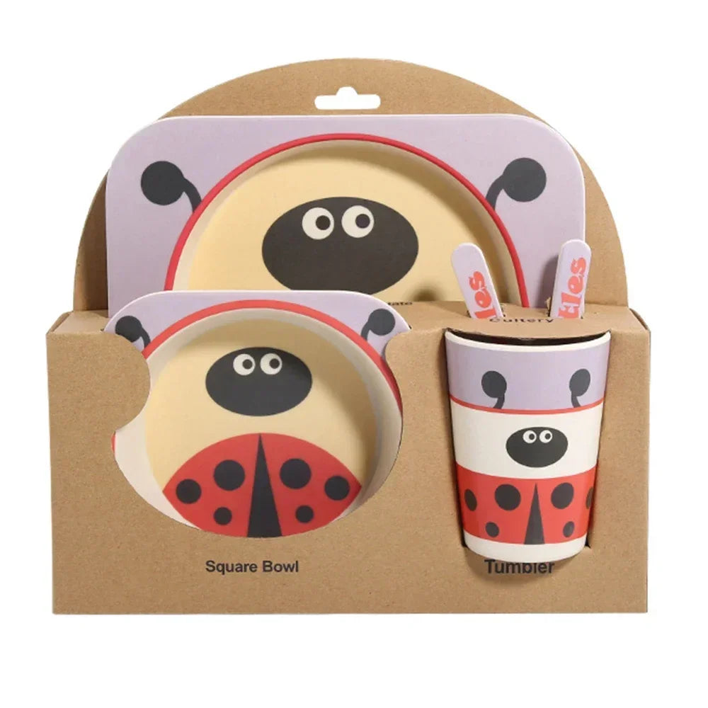 5-Piece Geometric Bamboo-Fibre Kids' Dinnerware Set