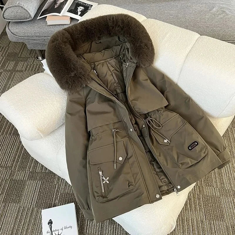 Streetwear Winter Short Parkas Women's Detachable Liner Cotton-padded Jackets Fur Collar Hooded Coats Lady Outerwear 3 Ways Wear