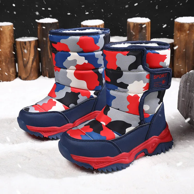 Kids' Plush-Lined Hook-and-Loop Winter Ankle Boots