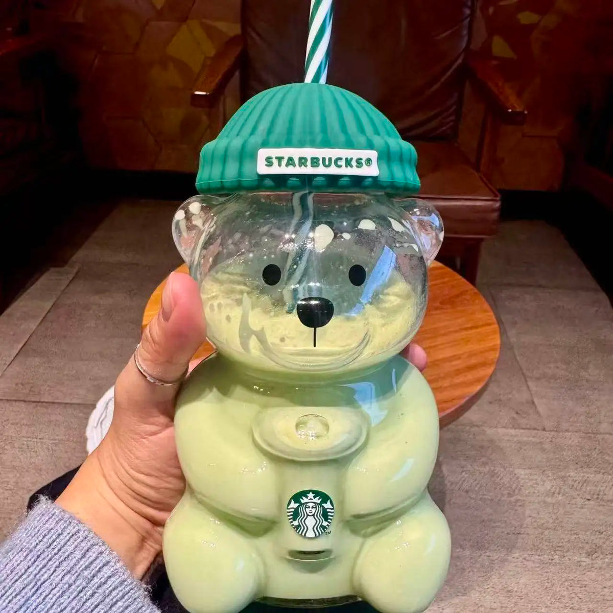 Starbucks Bearista Bear Glass Tumbler – 591ml Cold Cup with Straw