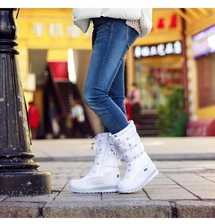 Women's Platform Snow Boots – Plush-Lined Mid-Calf Winter Boots with Side Zip