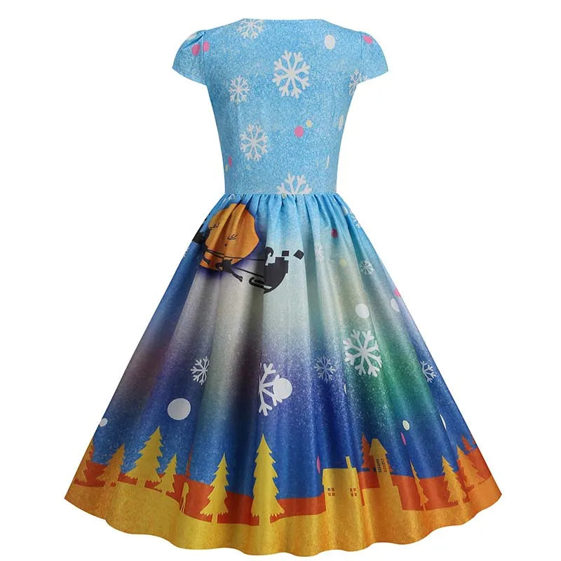 Women's Vintage-Style Printed A-Line Party Dress
