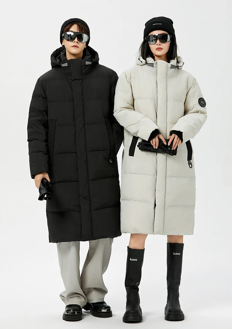 Winter Long Down Jacket Women Windbreaker Jacket Fashion Couple Down Coat Warm Hooded Thick Winter Windproof Waterproof Men Coat