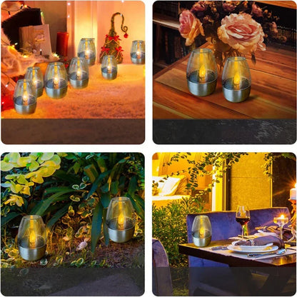 Lámpara de vela LED sin llama alimentada por energía solar | Resistente al agua IP65 | 6–8 horas de autonomía | Decoración de jardín y exteriores
