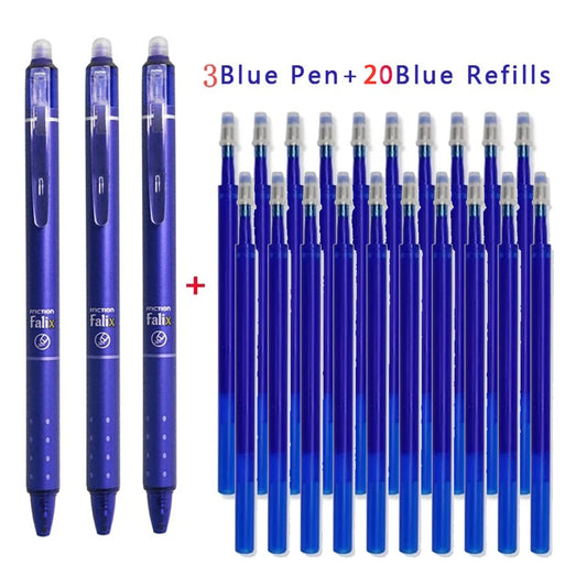 Erasable Retractable Gel Pen Set – 0.5mm Black & Blue Ink with Refills & Built-In Eraser for School & Office