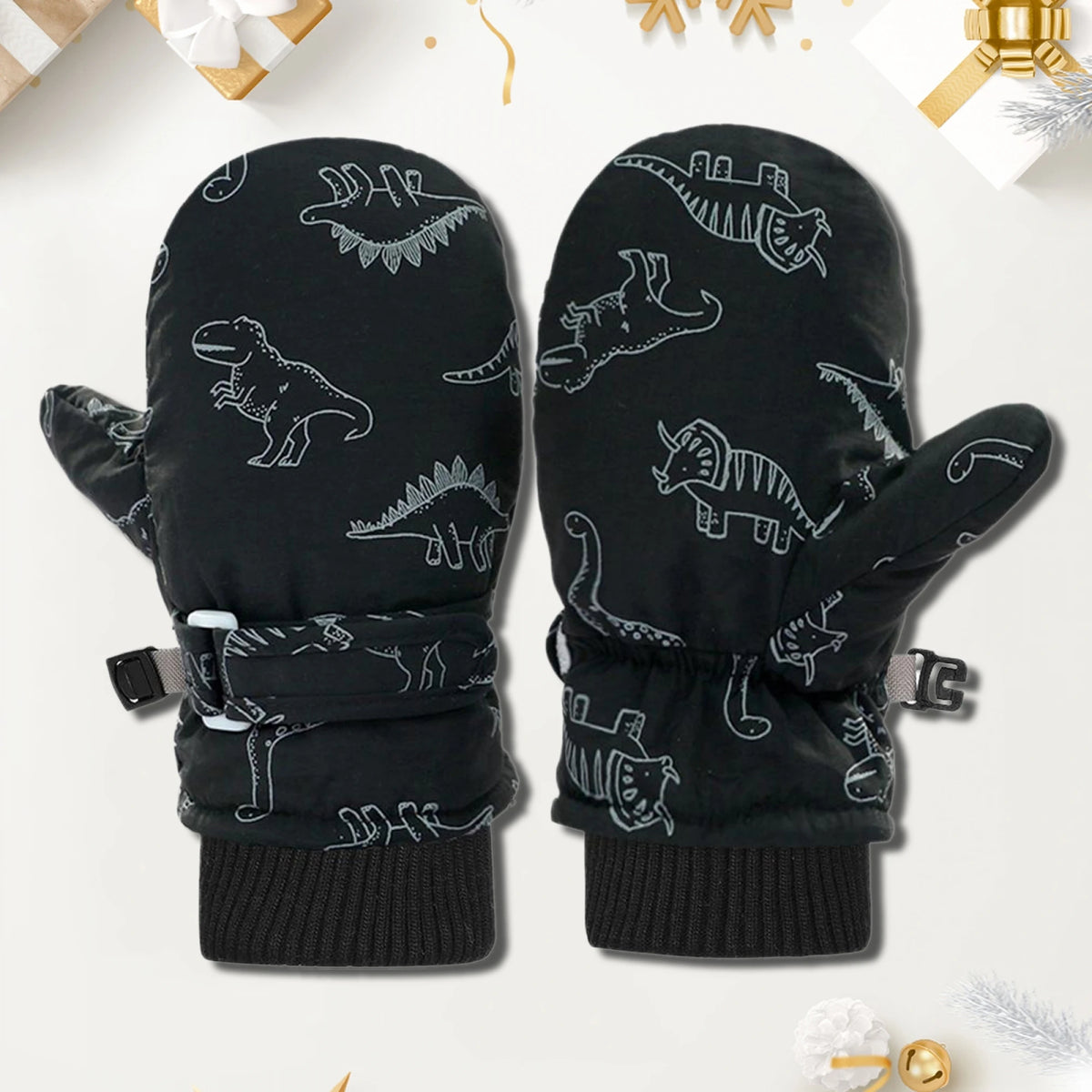 Kids' Dinosaur Print Fleece-Lined Snow Mittens
