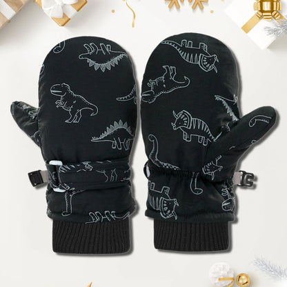 Muffole da neve foderate in pile con stampa dinosauri per bambini