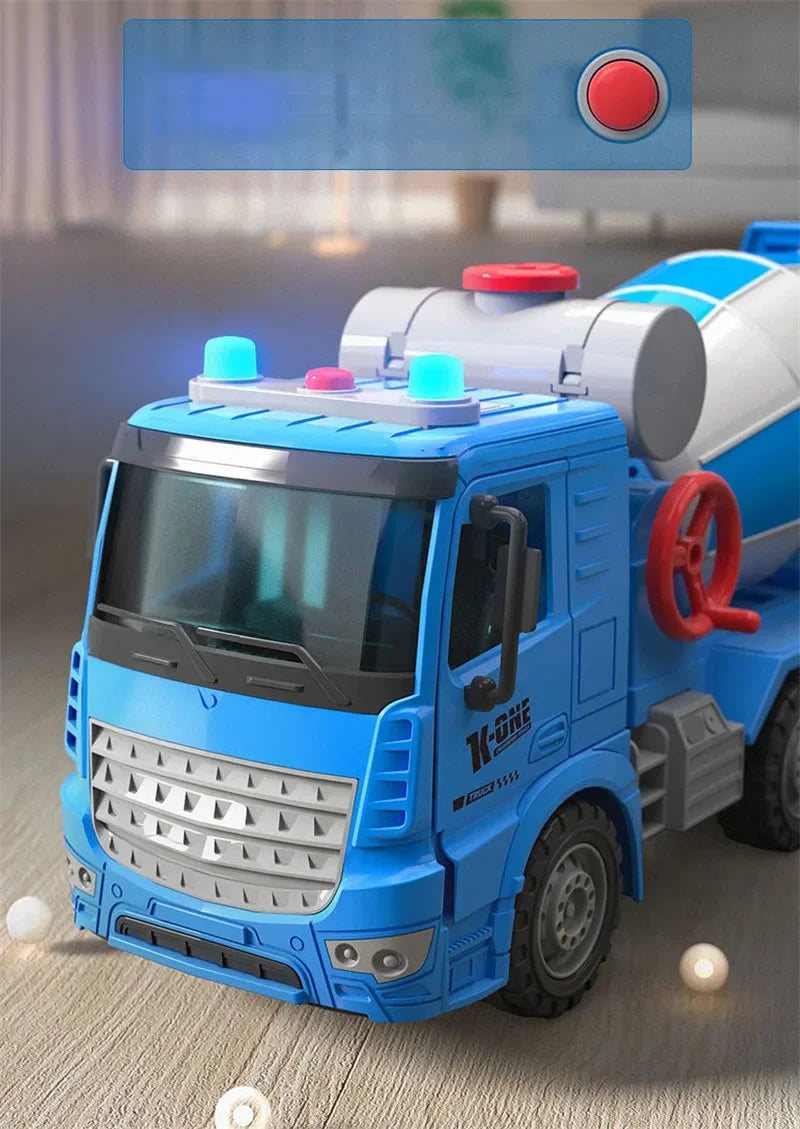 Large Toy Cement Mixer Truck – Friction-Powered with Lights & Music