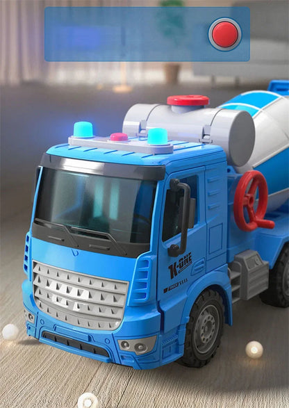Large Toy Cement Mixer Truck – Friction-Powered with Lights & Music