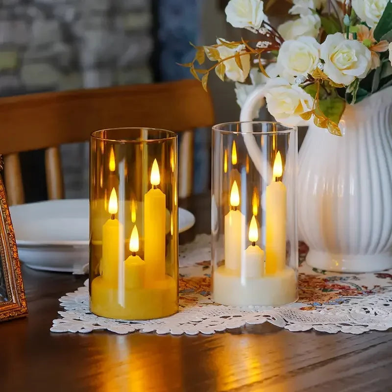 Flameless 3 in 1 LED Taper Candles with 15CM Lampshade Battery Operated Flickering Electric Window Candles for Christmas Wedding