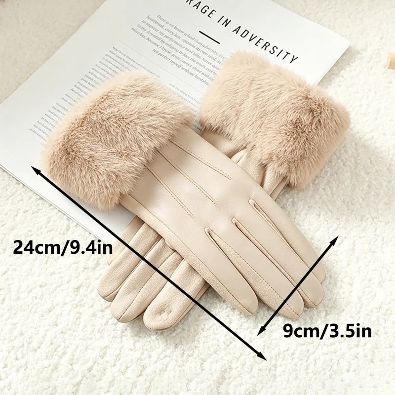 Women's Faux Leather Gloves with Faux Fur Cuff – Touchscreen