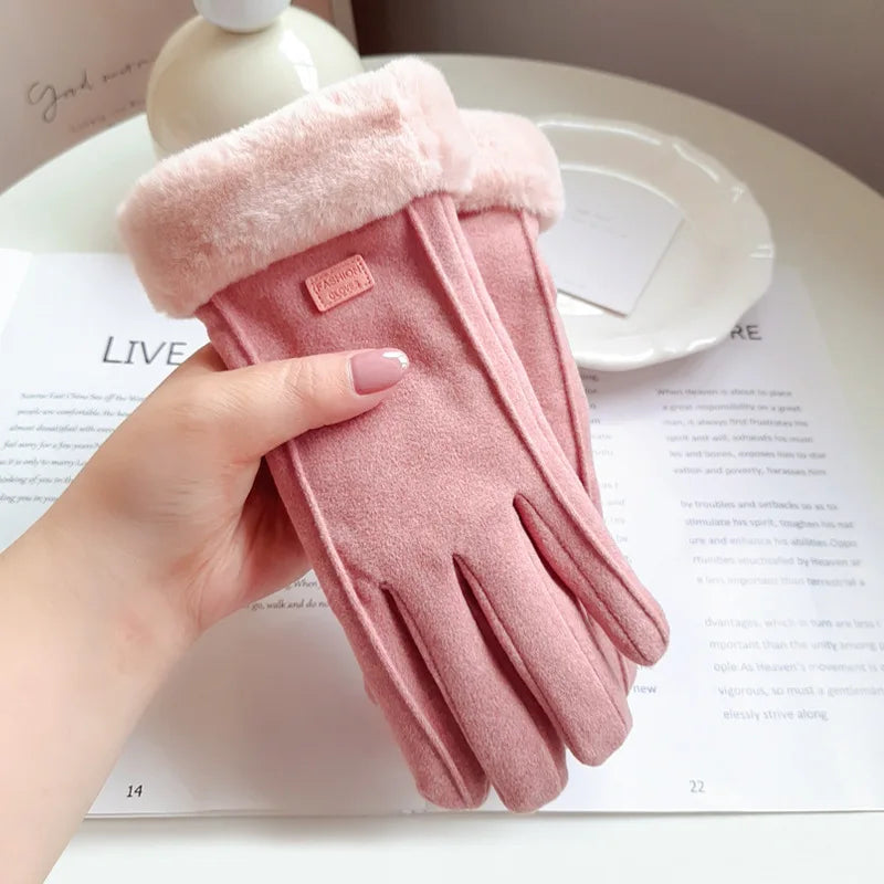 Women's Thick Plush Suede-Feel Touchscreen Gloves