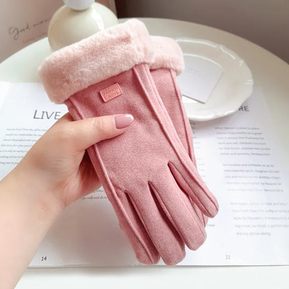 Dicke, plüschige Damen-Touchscreen-Handschuhe in Wildlederoptik