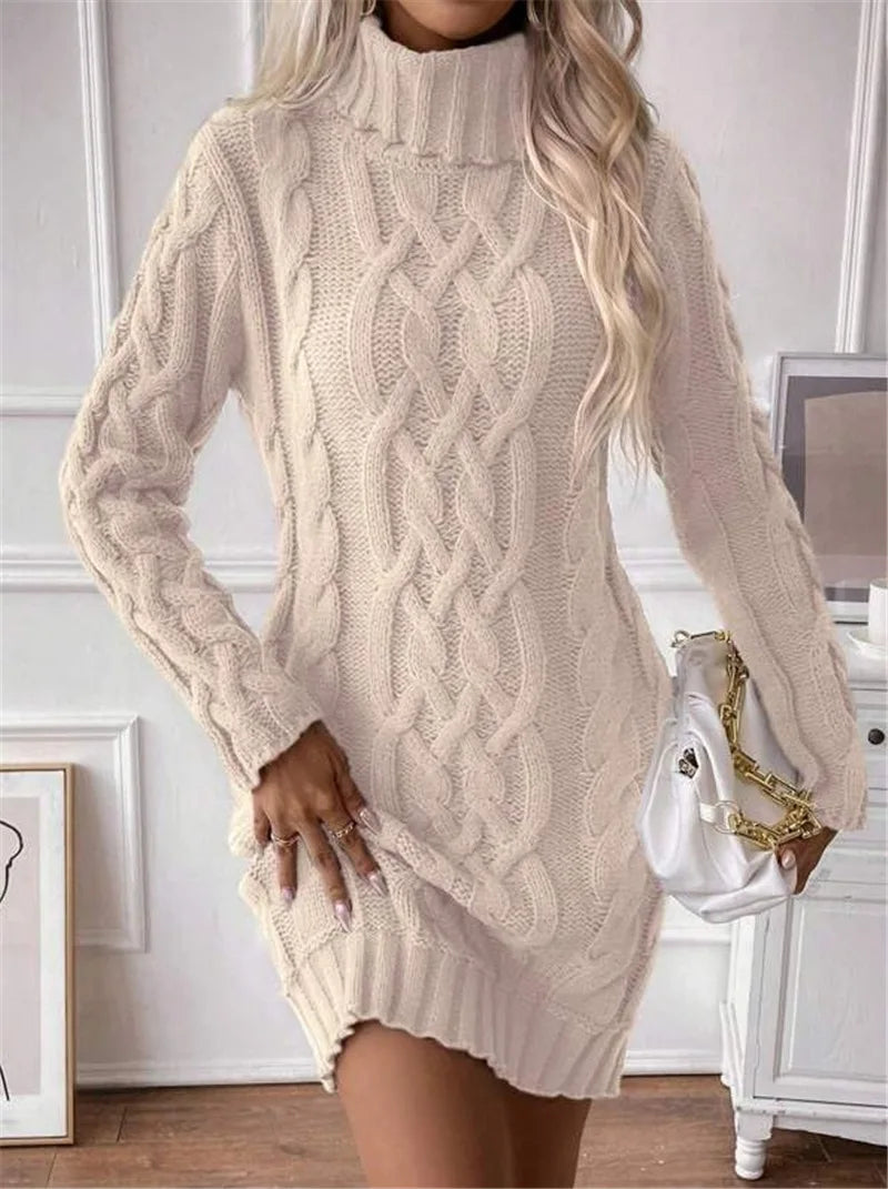 Women's Twisted-Knit Turtleneck Knee-Length Dress