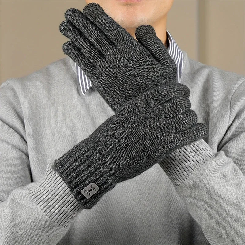 Men's Fleece-Lined Wool-Blend Knit Gloves – Touchscreen, Non-Slip