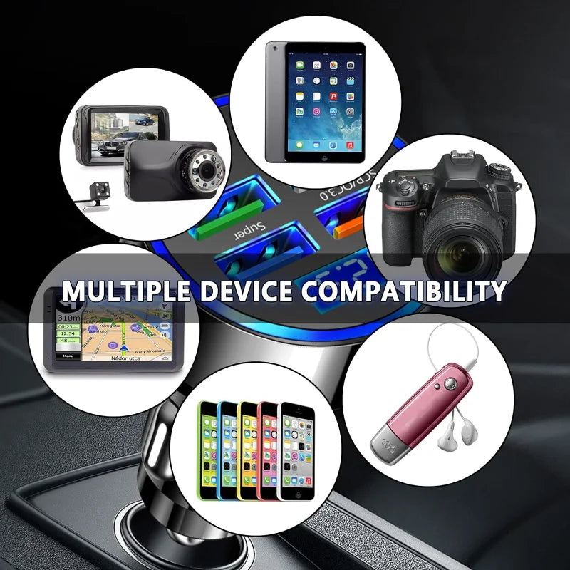 Fast-Charging Car USB Adapter with Voltage Display