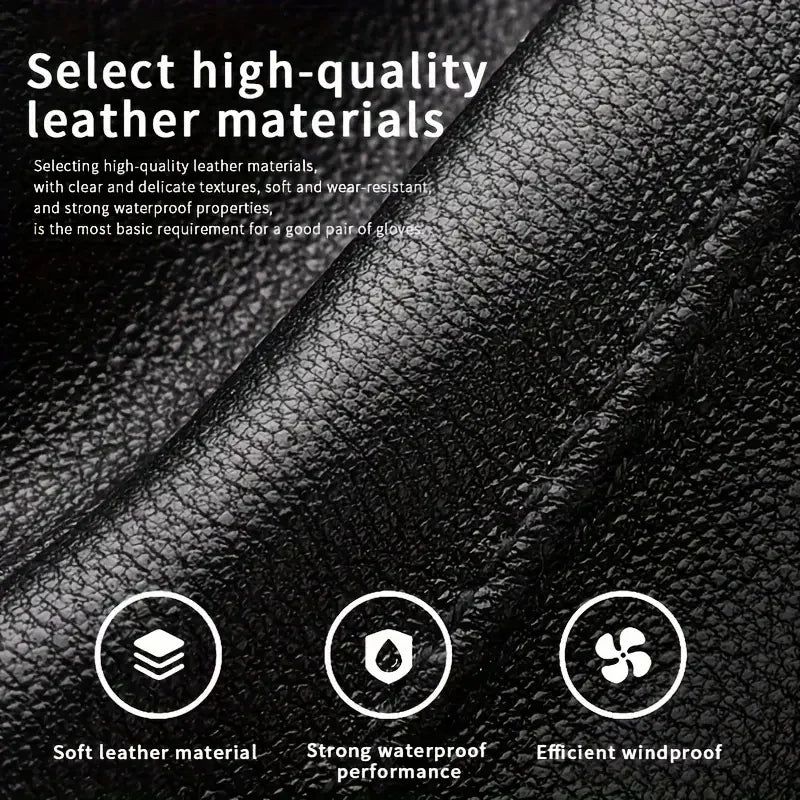 Men's Velvet-Lined Faux Leather Winter Gloves – Black
