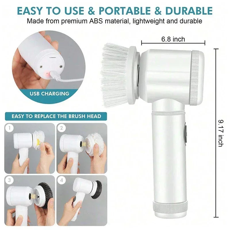 Electric Spin Scrubber – Cordless Rechargeable Cleaning Brush with Replaceable Heads