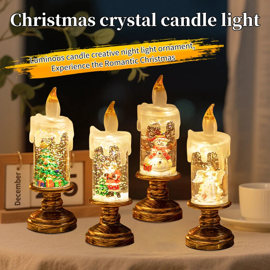 LED Candles Lights Christmas Lights Flameless Christmas Snow Globe Candle Light Home Decorative Candles Christmas Decorations