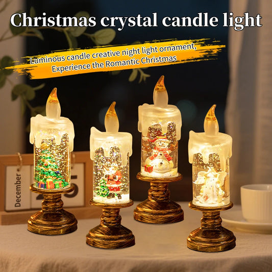 LED Candles Lights Christmas Lights Flameless Christmas Snow Globe Candle Light Home Decorative Candles Christmas Decorations