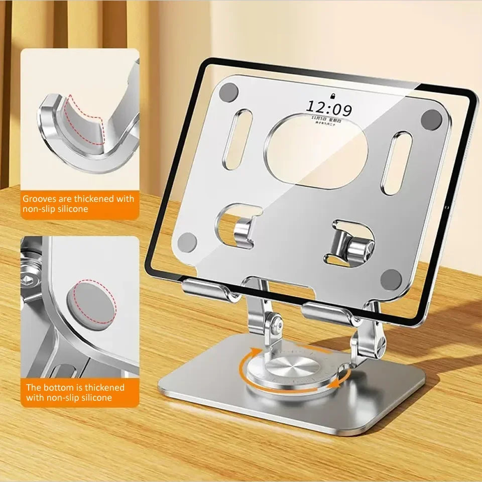 360° Rotation Tablet Stand – Adjustable Foldable Aluminum Holder for iPad Pro, Air, Mini & Phones