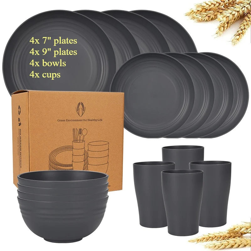 16-Piece Wheat-Straw Tableware Set