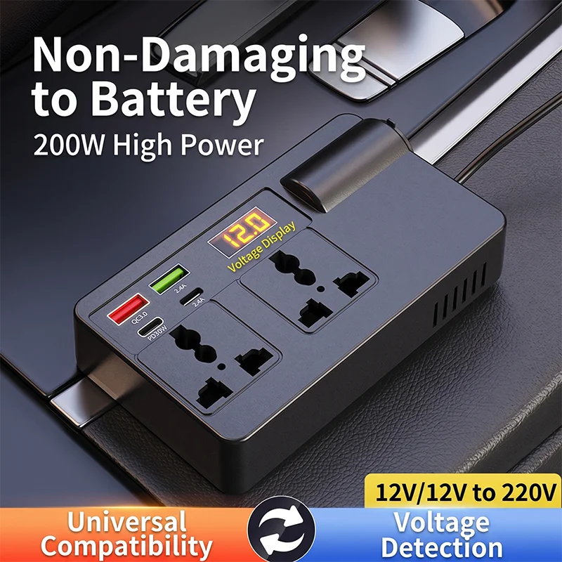200W 12V to 220V Car Power Inverter