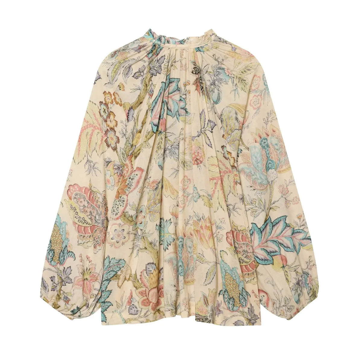Willshela Women Fashion Printed Bow Lace Up Pleated Blouse Vintage O-Neck Long Puff Sleeves Female Chic Lady Shirts