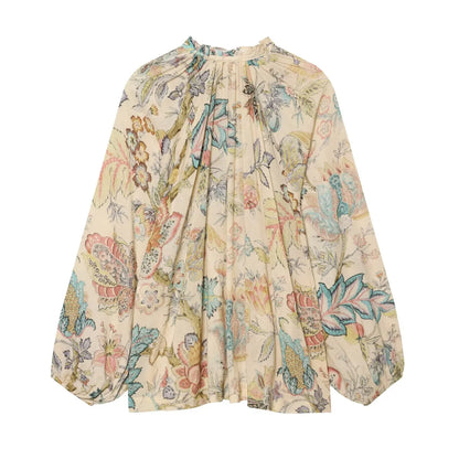 Bedruckte Plissee-Bluse mit Schleife