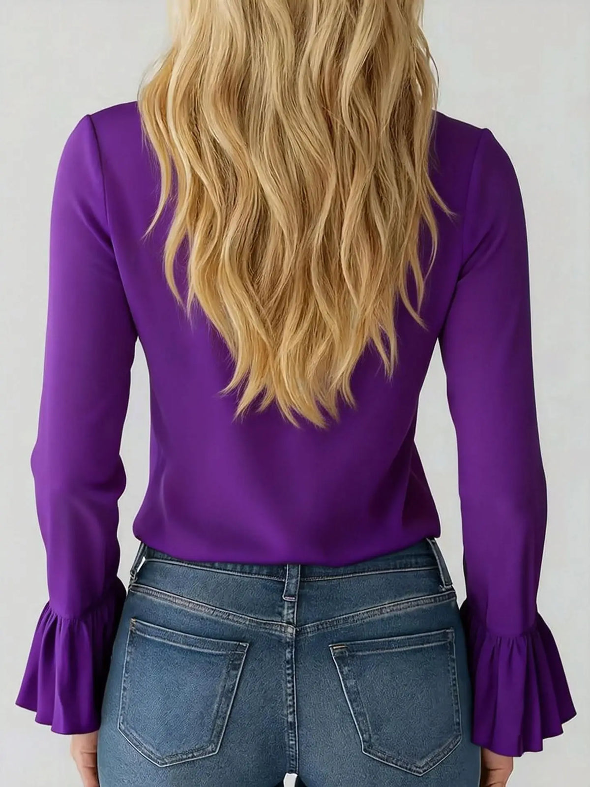 V-Neck Ruffle Sleeve Chiffon Blouse