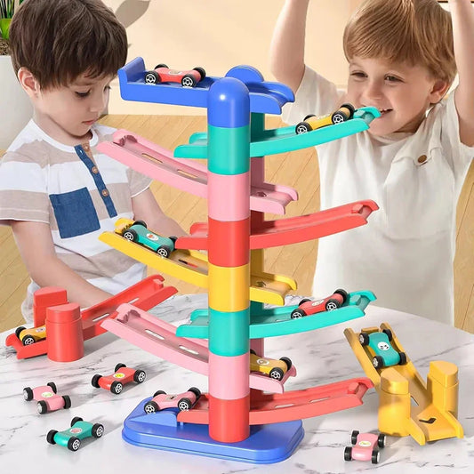 Gliding Car Ramp Toy – Multi-Level Race Track with 4, 6 or 12 Cars