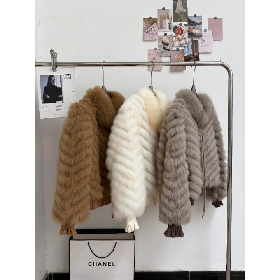 QIXHFUR Women's Real Fox Fur Coat Warm And Stylish Winter Coat Female Plush Women's Winter Coats Women Fur Coat Markdown Sale