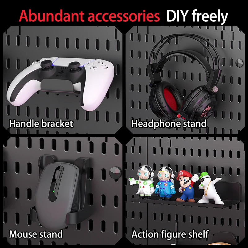 No Drill Desktop Pegboard Rack Gaming Room Organizer For Controllers Headphones Switch Figurine Stationery Storage