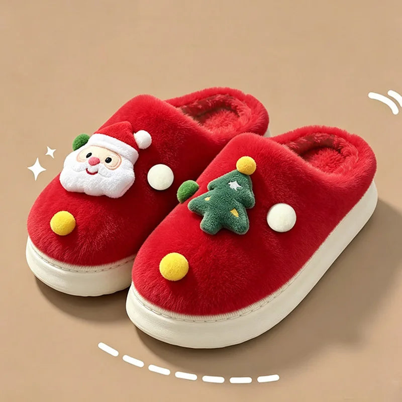 Pantofole natalizie in peluche da donna – Pantofole da casa con plateau in pelliccia sintetica e Babbo Natale