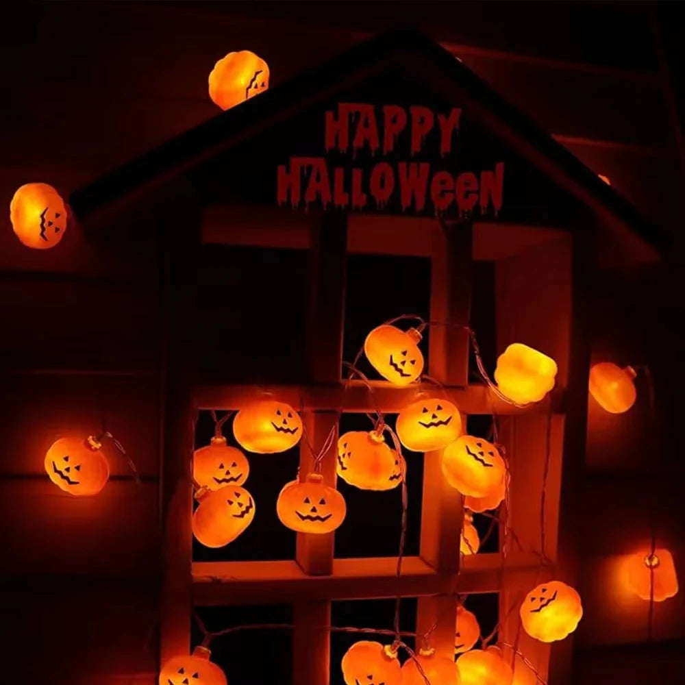 Jack-O'-Lantern Pumpkin LED String Lights – Battery Powered Halloween Decor