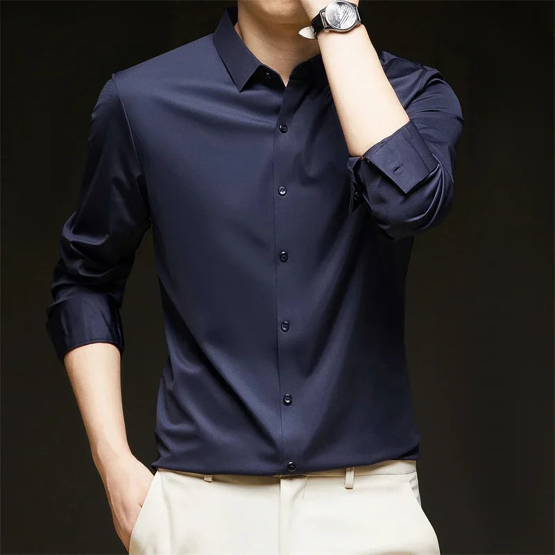 Men's Solid Long-Sleeve Business Casual Shirt