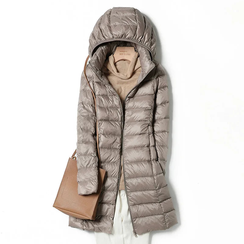 2025 9 Colors Plus Size 5xl 6XL 7XL Womens Down Jackets Long Ultra Light Thin Casual Coat Puffer Jacket Slim Remove Hooded Parka