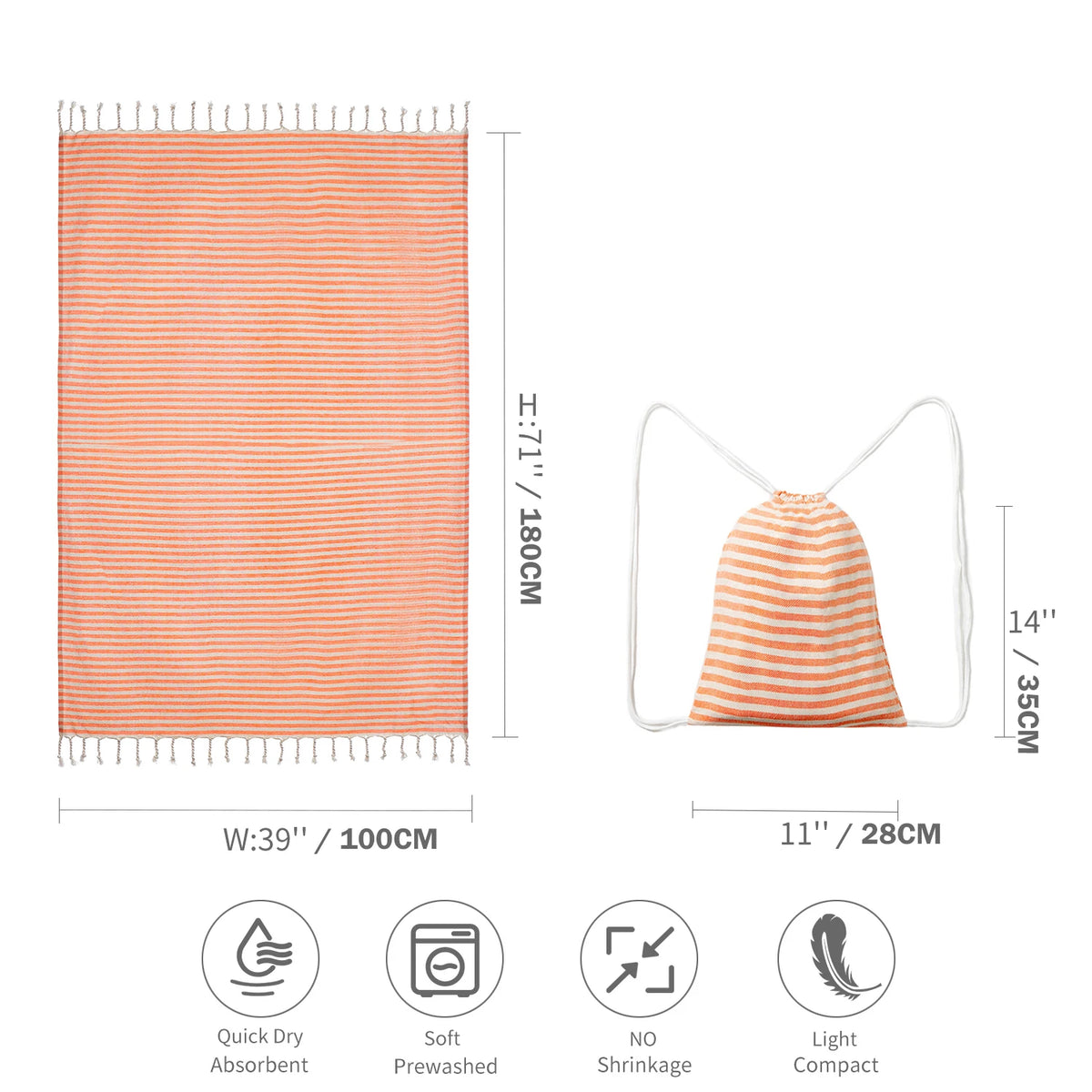 Turkish-Style Striped Tassel Towel – Large 100 × 180 cm