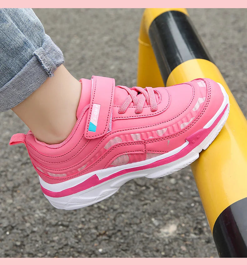 Girls Sport Shoes Waterproof Running Kids Sneakers Casual Leather Pink Breathable Fashion Antislip Lightweight Children Shoes