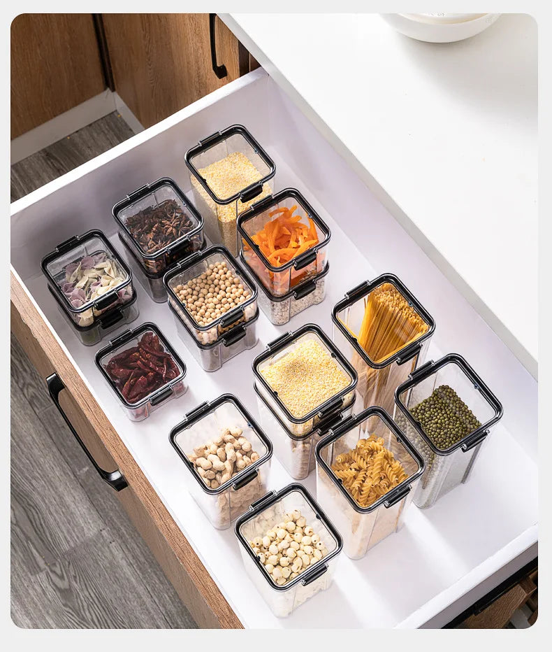 Sealed Kitchen Storage Jars Set – Airtight Plastic Canisters for Grain, Spices & Pantry (460ml–1800ml)