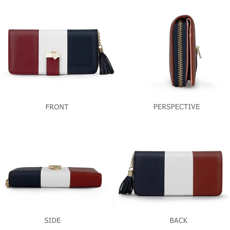 Women's Colour-Block Long Zip Wallet – RFID Blocking, 9 Card Slots, Fits a Phone